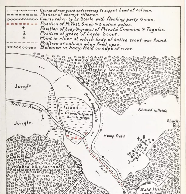 1901 Abuyog Leyte Philippines Battle Map Engagement at Bald Hill Capt T Steele