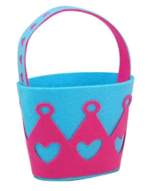 Pink Poppy Crown Felt Bucket Bag -Blue