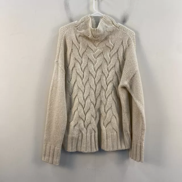 LC Lauren Conrad Women Large Sweater Top Pullover Cable Knit Ivory Funnel Neck