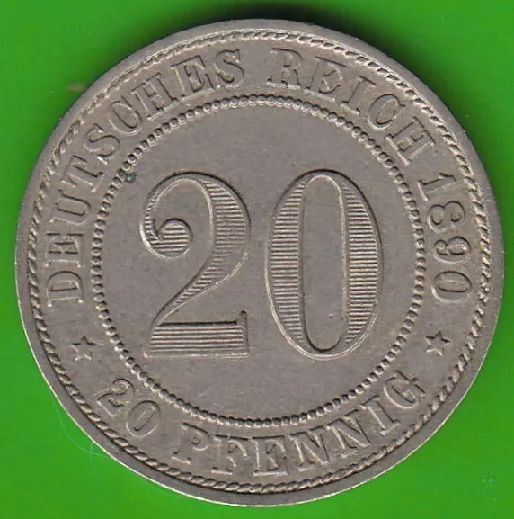 Münze Pfennig Kaiserreich 20 Pfennig 1890 A fast vz hübsch nswleipzig