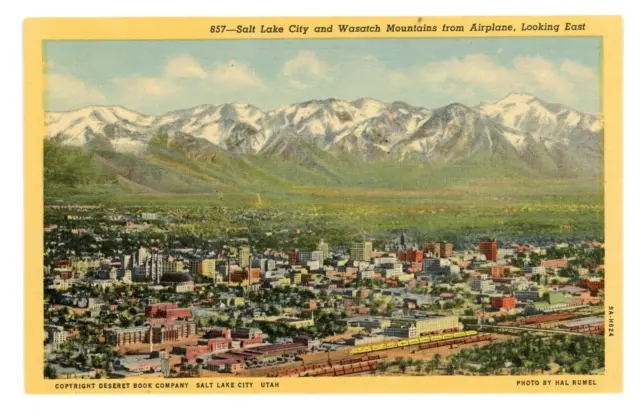 Postcard 1939 Salt Lake City Utah Wasatch Mountains Looking East Airplane