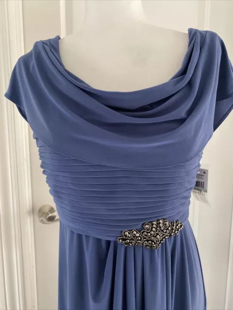 Alex Evenings NEW Wedgwood Blue Embellished Pleated Cowl Neck Gown Size 8 $199