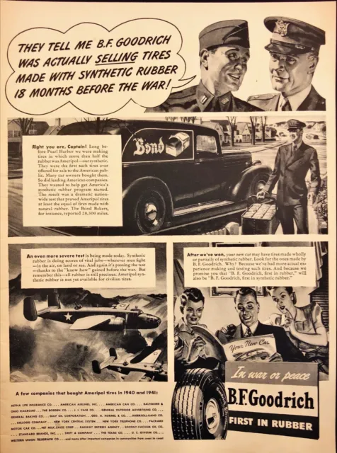 BF Goodrich Synthetic Rubber in War or Peace World War II Vintage Print Ad 1943