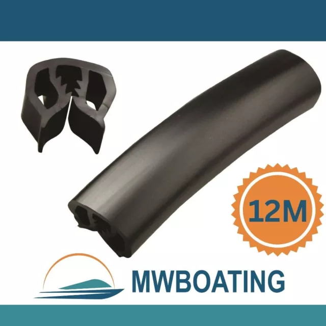 12 Metres 40mm Black Gunwale Rubber - Gunnel Gunwhale Push On PVC 12M Aus Made