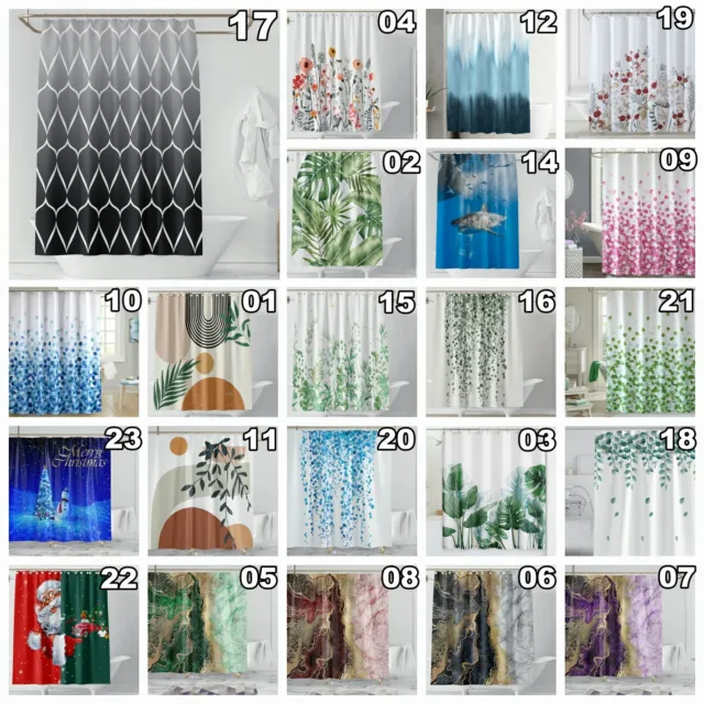 Bohemia Leaves Extra Long Shower Curtain Bathroom Waterproof Fabric With Hooks