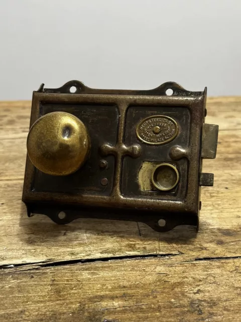 Old Victorian rim lock Vintage Antique Brass Door Knobs  Reclaimed