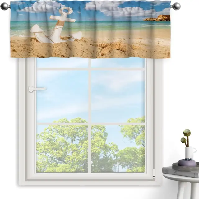 DUISE Nautical Window Valance, Anchor Upright on the Beach Nautical Element The