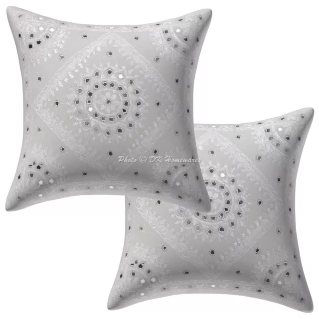 Fundas de almohada de algodón indio para sofá, juego bohemio bordado de 2...