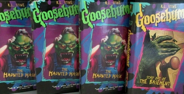 4 Vintage R.L.Stine Goosebumps VHS Tapes Black Clamshell Haunted Mask Basement