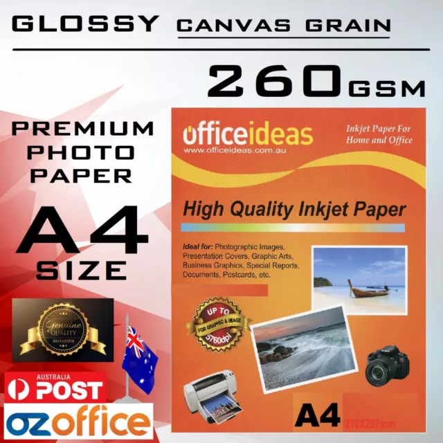 260GSM PREMIUM CANVAS GRAIN A4 Glossy Photo Paper Resin Coated Epson Canon Xerox