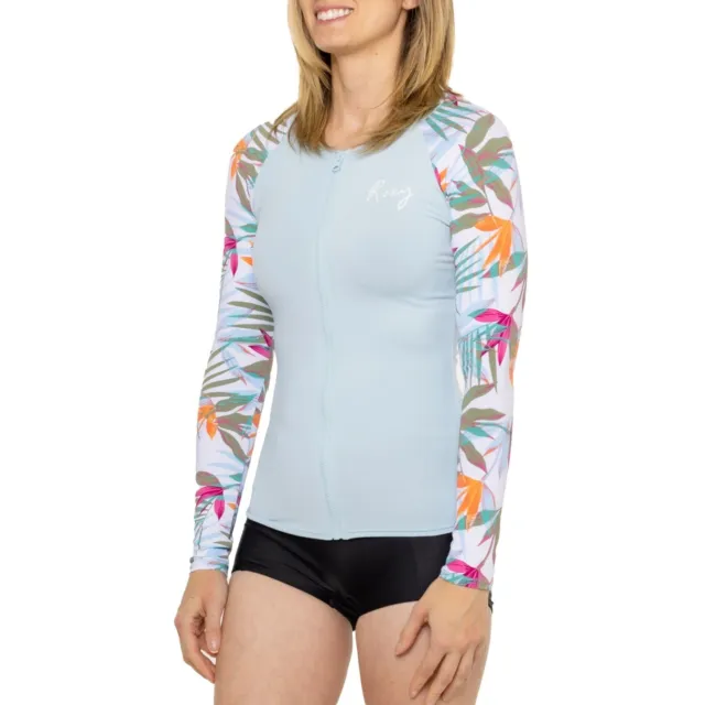 Roxy Junior's Blue Long Sleeve Full Zip Rash Guard Swimsuit Cover-up NWT X-Large