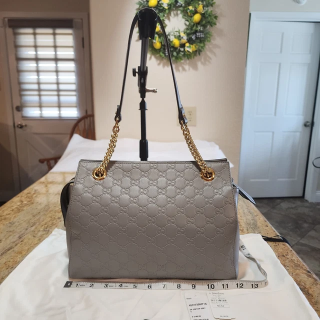 Gucci 453773 GG Signature Chain Gray leather Shoulder Bag Gucci 453773 GG Signature Chain Gray leather Shoulder Bag