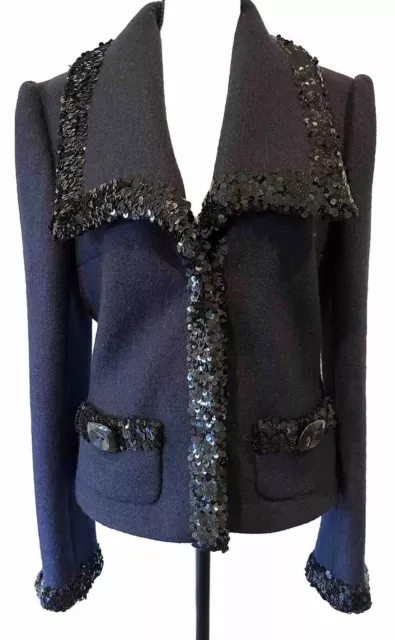 ⭐️ Dolce & Gabbana Navy Wool Black Sequin Jacket Size 42 NWOT Exquisite!