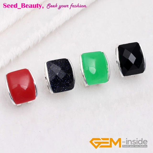 Assorted Stones Rectangle faceted agate Beads Silver Jewelry Earring Studs Gift