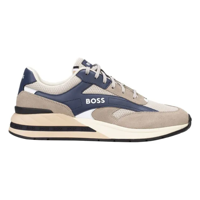 Mens Trainers Hugo Boss Open Beige Casual Logo Kurt Runn Sneakers - Size 9