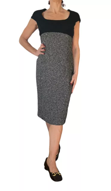 Women's Armani Collezioni Black Wool Tweed Cap Sleeve Sheath Dress   4