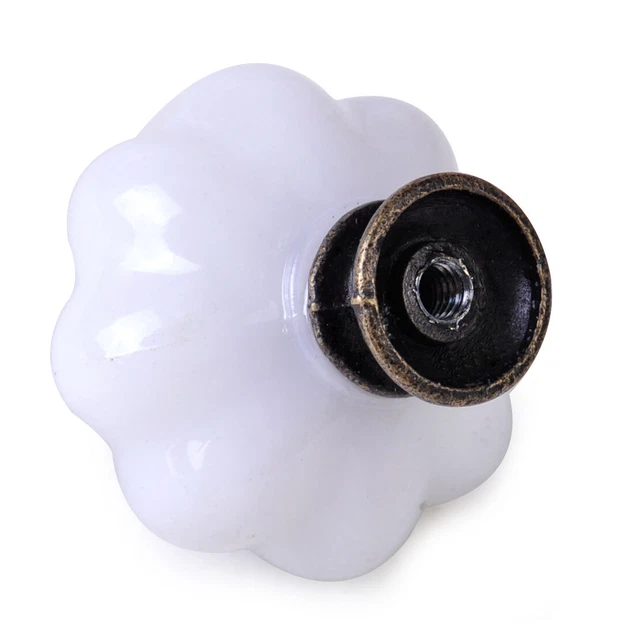 10x Retro White Pumpkin Knobs Cabinet Drawer Door Cupboard Pull Handle Pop 3