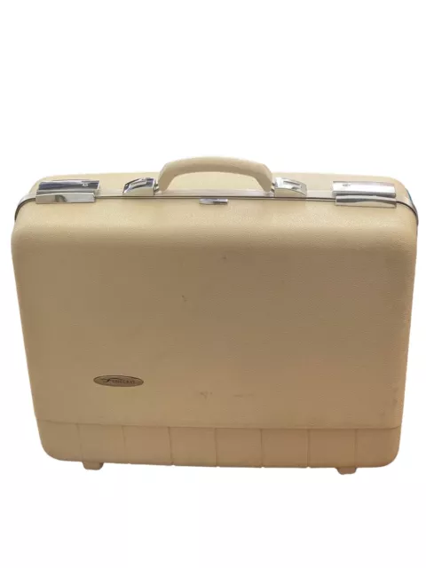 Vintage Sears Forecast Suitcase White 18” Hard Case Luggage Mid Century Retro