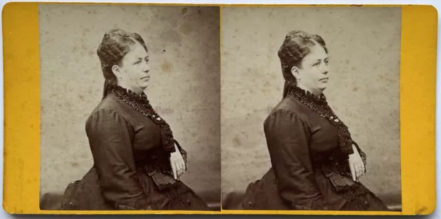 Porträt D’A Weiblich Profil c1880 Foto Stereo Vintage P78L6n