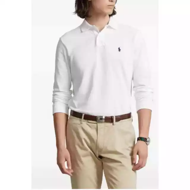 Polo Ralph Lauren Logotipo Bordado Mangas Largas Camisa Polo Blanco Algodón L 2