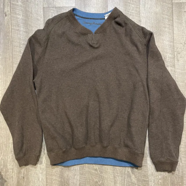 Tommy Bahama Sweater Mens Large Brown/Blue Reversible Crew Neck