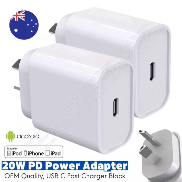 2 Pack 20W Fast Charger Block Type C Adapter For iPhone 15 14 13 12 11 Pro Max 8