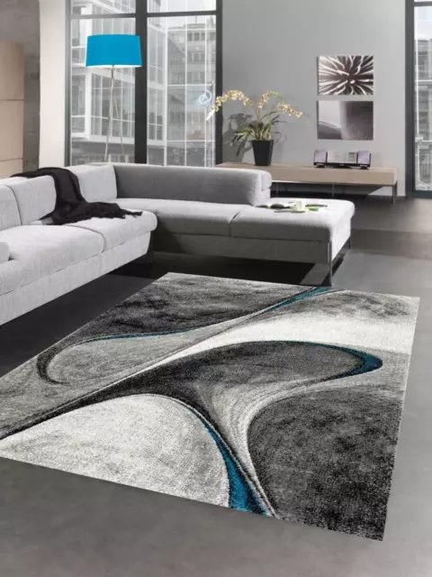 Tapis de salon moderne tapis abstrait en bleu gris