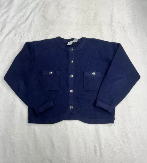 Vintage J.G. Hook Navy Blue Women's 100% Wool Cardigan Sweater Size Medium