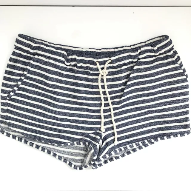 J Crew Women Stripe Shorts Medium Blue White French Terry Flat Front Casual Belt