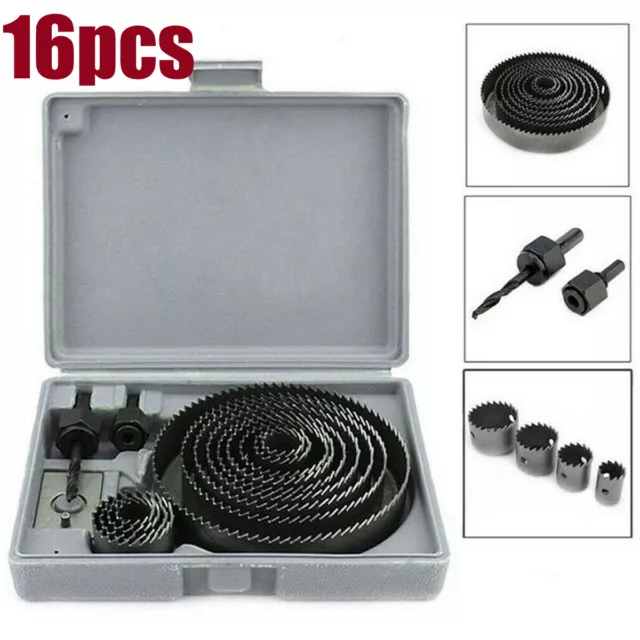 16Pcs Hole Saw Kit 19-127mm Circular Round Cutting Sawing Kit Set Wood Metal UK