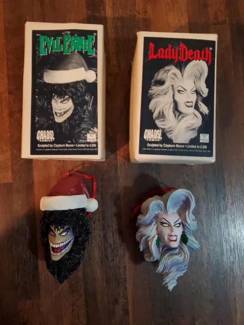 Lady Death Evil Ernie Moore Chaos Comics Ornament Set New 1994 Limited Edition