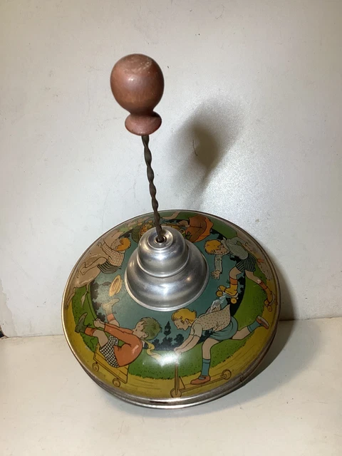Ancienne Toupie En Tôle Décorée - Jouet Vintage à Collectionner