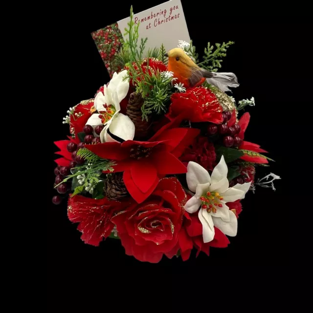 Quality Artificial Christmas  Arrangement Grave vase / Memorial / Crem Pot Red