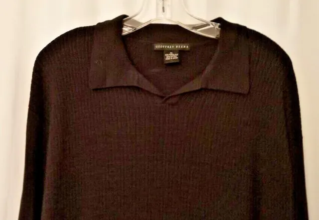 MEN'S SHIRT BLACK Rib Knit Collared Pullover Short Sleeve SILK Blend ...