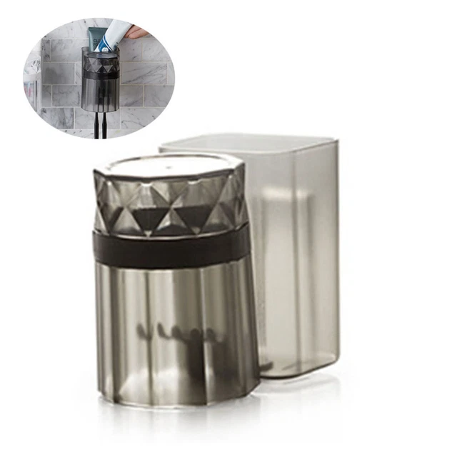 Soporte para cepillo de dientes anti-succión con taza encimera baño (negro transparente)