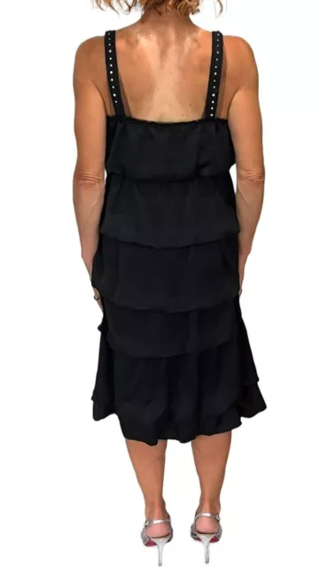 Lanvin Paris Black Silk Tiered Ruffle Rhinestone Shoulder Tank Dress 36 2 3