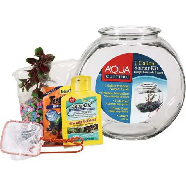 SHIP USA Glass Fish Bowl with Starter Kit Full View Small Size 1 Gallon NEW