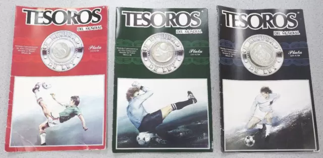 1985 Mexico 25, 50 & 100 Pesos -TESOROS DEL MUNDIAL 86- Silver Coins SEALED!