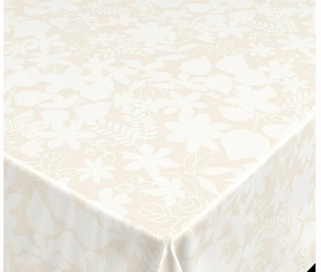 Friedola Tischdecke "Blumen Motive”Wasserdicht versiegelt,Altweiß Rund,Ø140 cm.