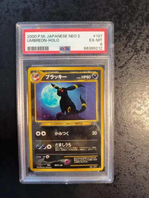 PSA 6 Ex-Mt, Japanese Pokemon Card, Umbreon Holo N°197, Néo 2, 2000