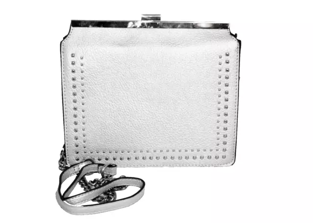 CARLOS Santana Frame Top Convertible Clutch Crossbody Silver Pebble Faux Leather