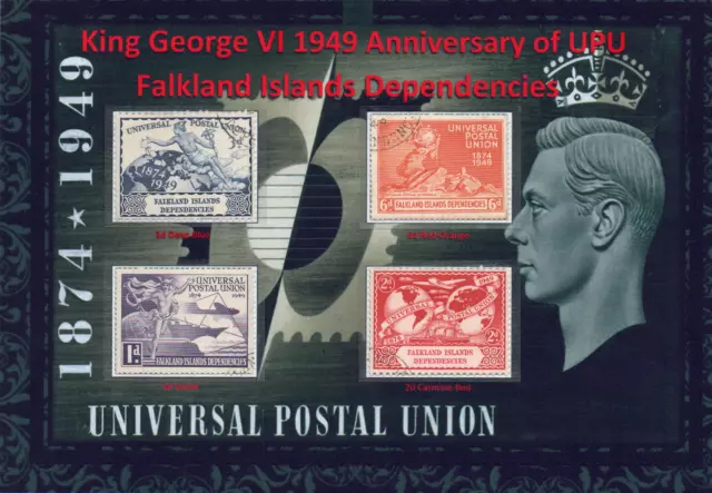 Kgvi 1949 Lovely Display Of Anniv Of Upu Falkland Islands Dependencies Used Vfu