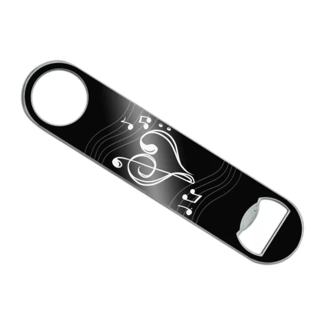 Treble Bass Clef Heart Music Black Stainless Steel Flat Speed Bottle Opener
