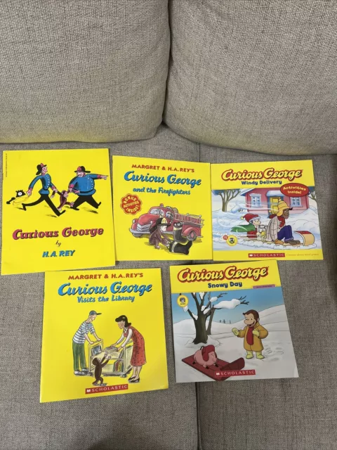 LOT OF 5 Curious George Books: Windy Delivery, Firefighters, Snowy Day ...