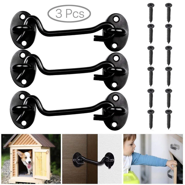 3 Pack 4" Stainless Steel Gate Latch Lock Cabin Hook and Eye Barn Door Latch