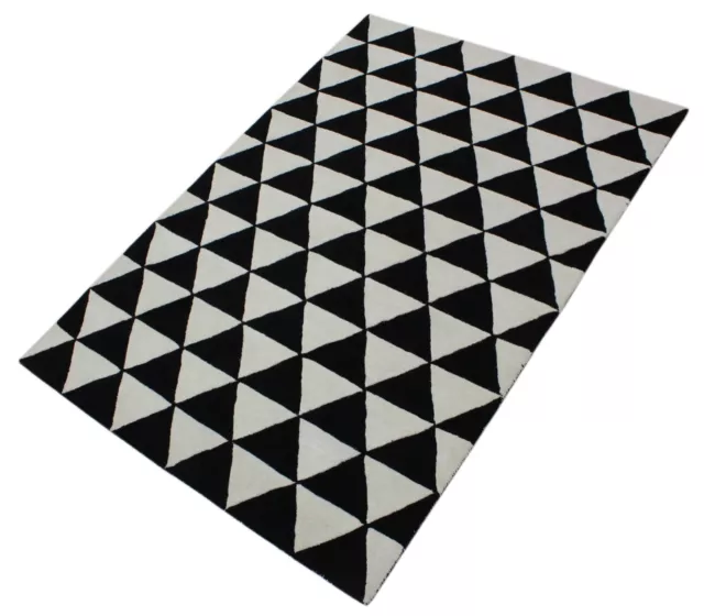 Noir Beige 100% Laine Tapis 170x240 CM Fait à la Main Touffeté Triangle ME2