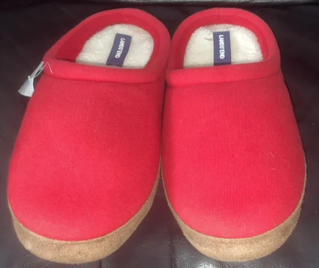 Adult Size 7/8 Red Faux Fur Lined Mule Slippers Lands End New With Tags