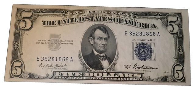 Choice UNC Five Dollar series. not a ERROR Blue Seal Silver Certificate FR. 1656