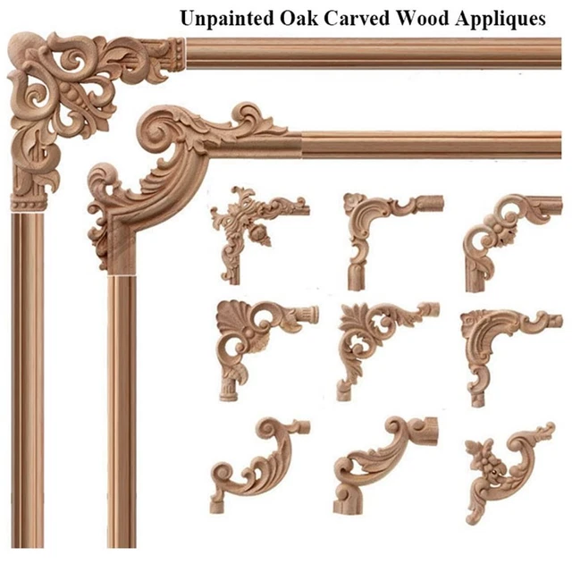 Aplique de esquina artesanal apliques decorativos de madera calcomanía onlay tallada flor de ola