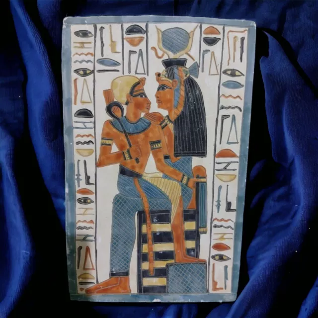 Antique Ancient Queen Nefertiti and her Son Pharaonic Rare Painting Egyptian BC